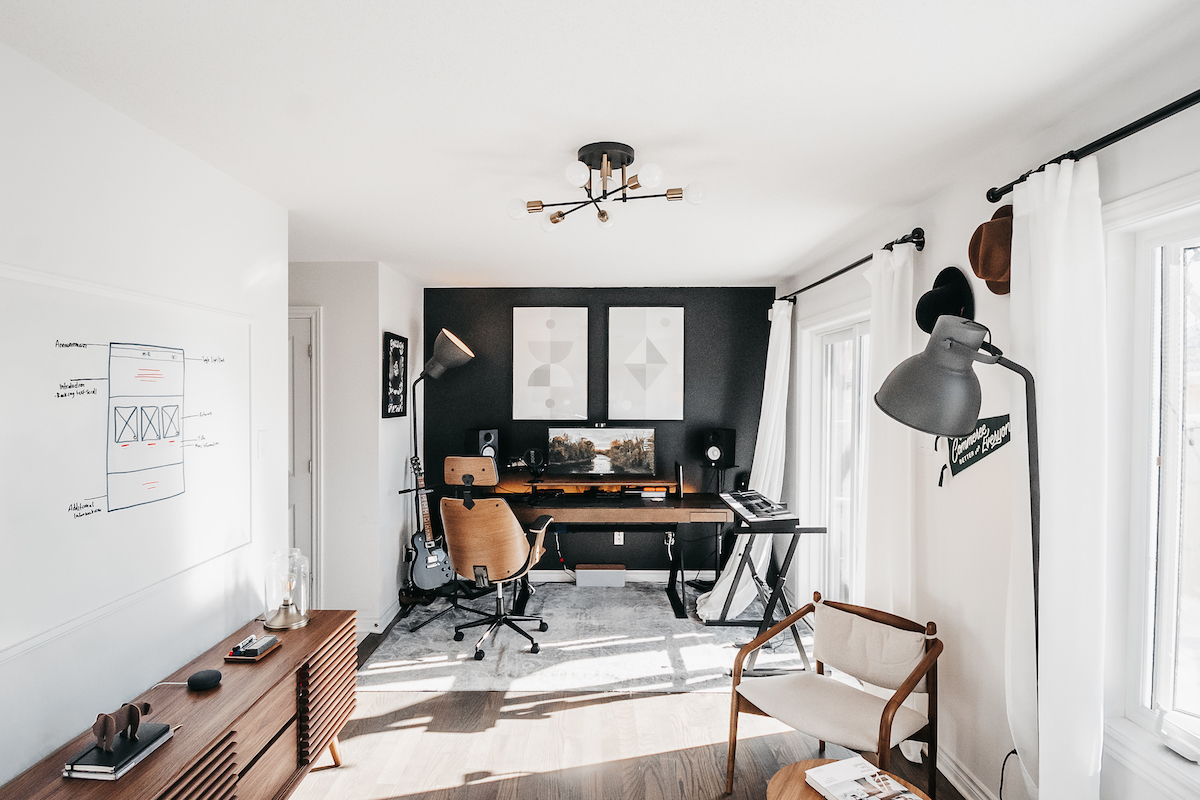 Wide photograph of my office facing the studio